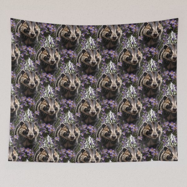 Item preview, A Badger Surrounded By Violet Viola sororia Flowers Pattern designed and sold by taiche.
