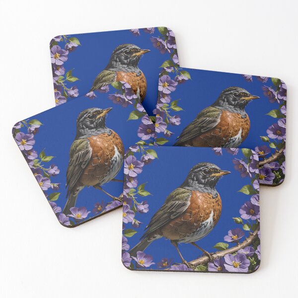 Item preview, Turdus migratorius Bird Surrounded By Violet Viola sororia Flowers designed and sold by taiche.