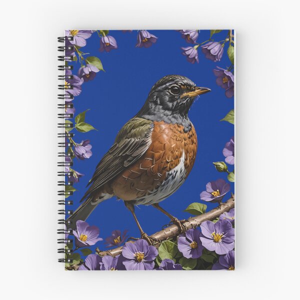 Item preview, Turdus migratorius Bird Surrounded By Violet Viola sororia Flowers designed and sold by taiche.