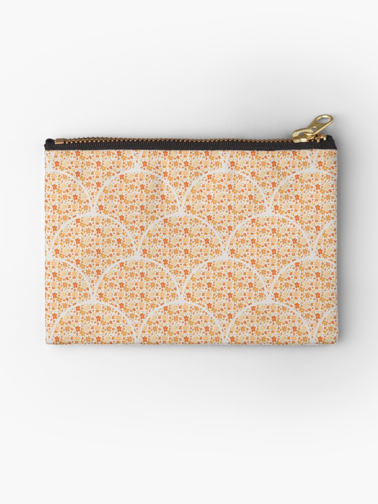 Zipper Pouch, Retro Florals Fall Oranges Art Deco Scallop designed and sold by Triplicate Limited