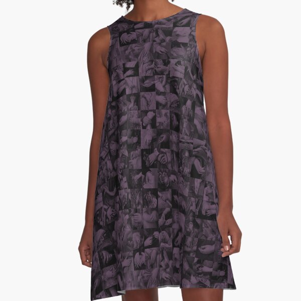 Hands in Paintings - Purple Black - Museum Visit Photos A-Line Dress