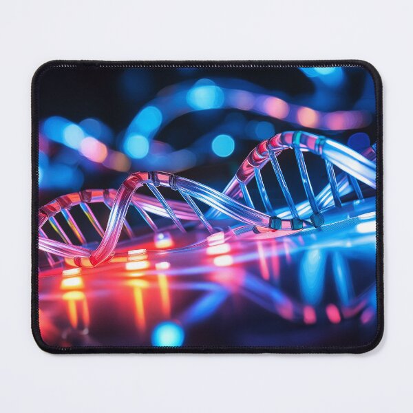 Item preview, A vivid depiction of DNA strands illuminated with multicolored lights against a dark backdrop designed and sold by homydesign.