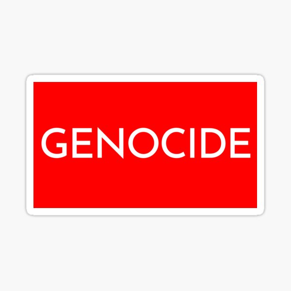 Vista previa del artículo con la obra «GENOCIDIO - Diseño blanco sobre rojo», diseñado y vendido por Drecksseite.