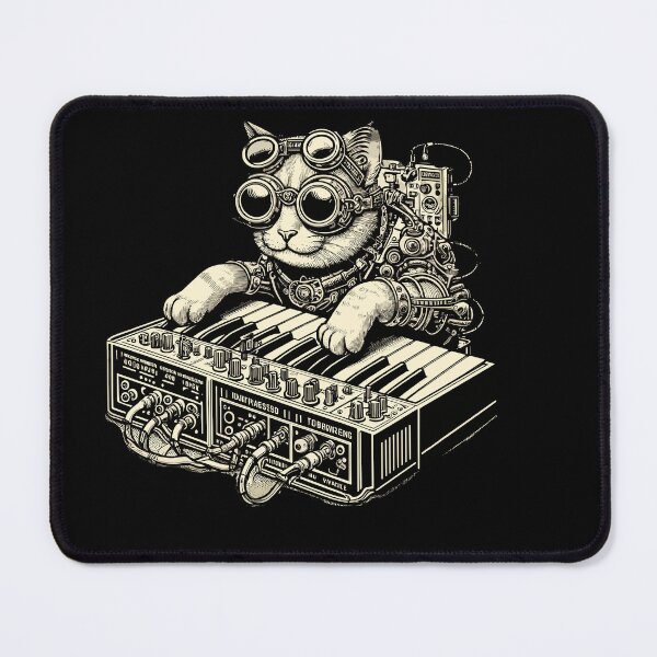 Item preview, Steampunk Cat Playing Synthesizer Synth Kitten Techno Music designed and sold by Dressed For Duty.