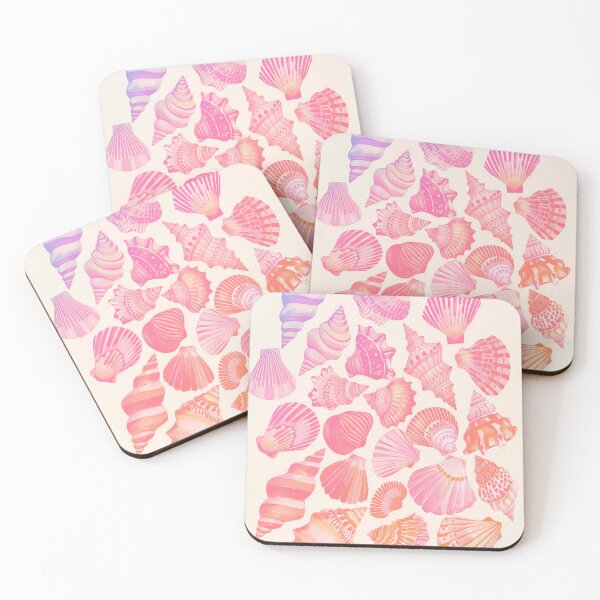 Item preview, Whimsical Pink Seashells with Rainbow Accents - By The Seashore designed and sold by Gourmet Neko Art | .