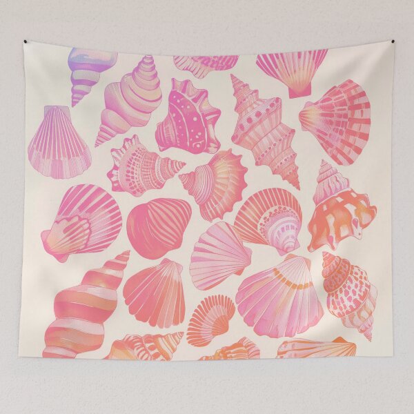 Item preview, Whimsical Pink Seashells with Rainbow Accents - By The Seashore designed and sold by Gourmet Neko Art | .