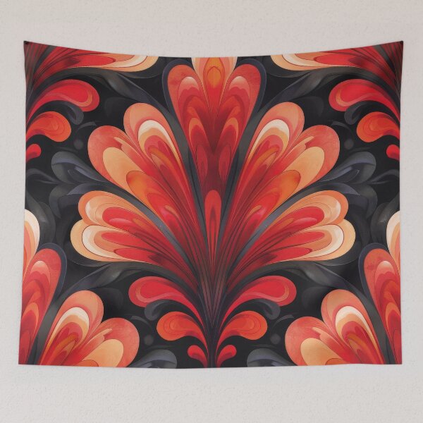 Item preview, Red And Orange Watercolor Floral Pattern On Black Background designed and sold by brandway.
