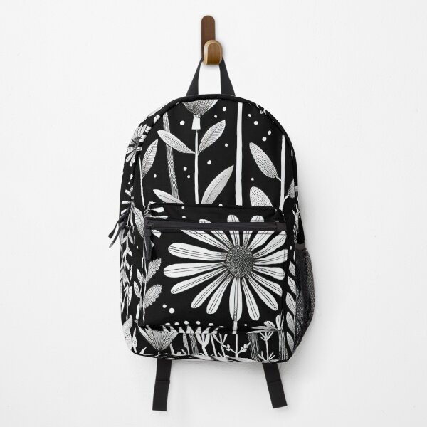 Item preview, Black And White Floral Illustration With Stars On A Dark Background designed and sold by brandway.