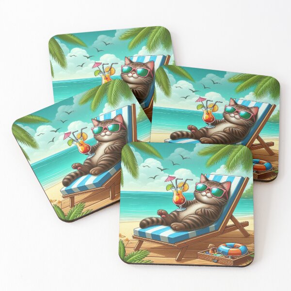 Item preview, Cat on the beach drinking a cocktail designed and sold by DadaVa.