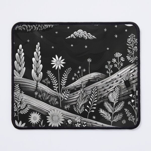 Item preview, Black And White Nighttime Landscape With Flowers And Stars designed and sold by brandway.