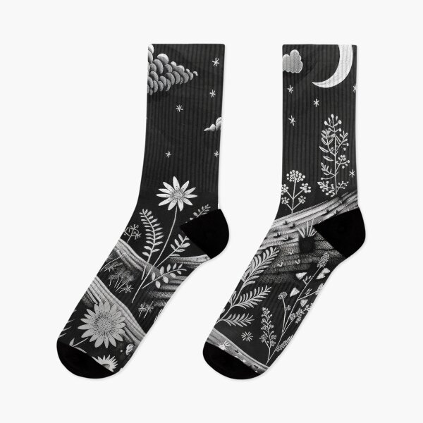 Item preview, Black And White Nighttime Landscape With Flowers And Stars designed and sold by brandway.
