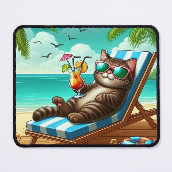 Item preview, Cat on the beach drinking a cocktail designed and sold by DadaVa.
