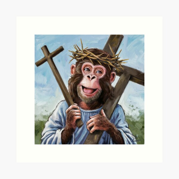 Item preview, JESUS MONKEY PAINTING ."christian monkey lovers  designed and sold by ChristianArt6.