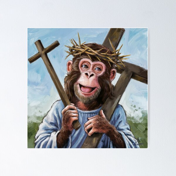 Item preview, JESUS MONKEY PAINTING ."christian monkey lovers  designed and sold by ChristianArt6.