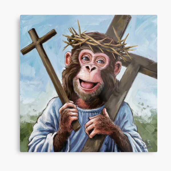 Item preview, JESUS MONKEY PAINTING ."christian monkey lovers  designed and sold by ChristianArt6.