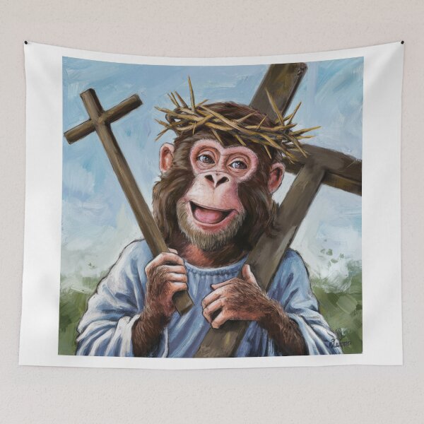 Item preview, JESUS MONKEY PAINTING ."christian monkey lovers  designed and sold by ChristianArt6.