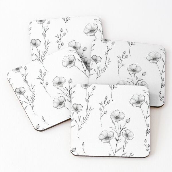 Item preview, Hand-Drawn Black and White Floral Illustration Featuring Delicate Wildflowers designed and sold by brandway.