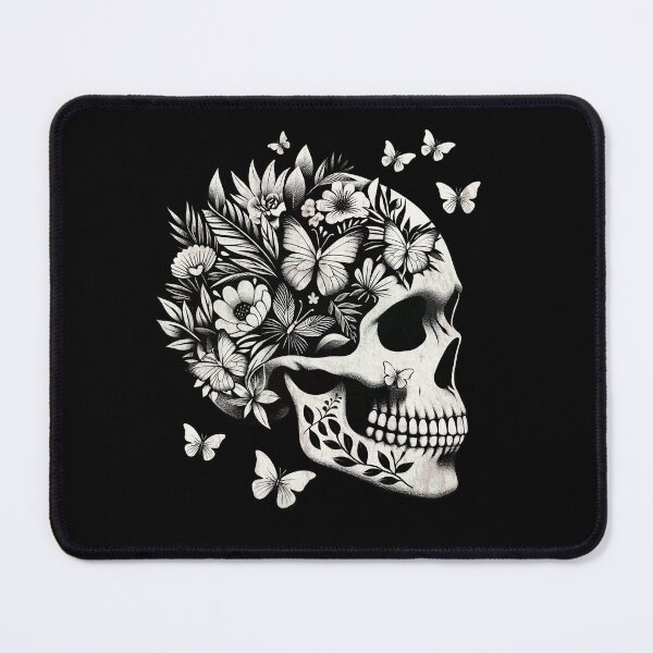 Item preview, Tropical Skull, “Skull’s out, sun’s out!”,monocrome, cool beach, leaves, flowers, butterflies designed and sold by Collagedream.