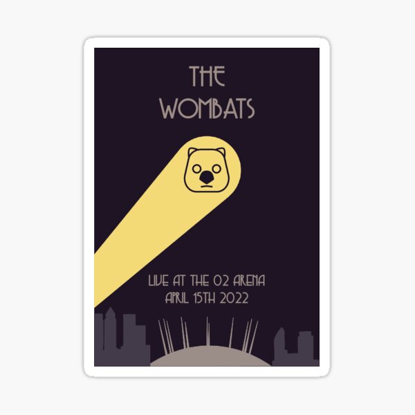 Vista previa del artículo con la obra «Los Wombats viven en el cartel art deco del O2 Arena», diseñado y vendido por Indiesigns.