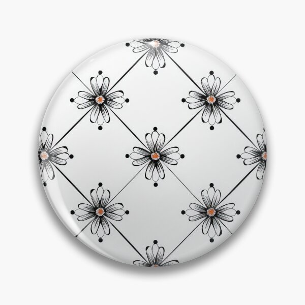 Item preview, Black and White Floral Tile Pattern With Orange Centers designed and sold by brandway.