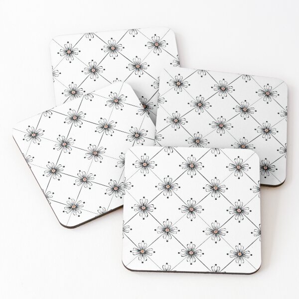 Item preview, Black and White Floral Tile Pattern With Orange Centers designed and sold by brandway.