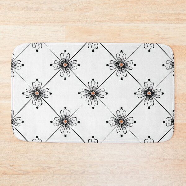 Item preview, Black and White Floral Tile Pattern With Orange Centers designed and sold by brandway.