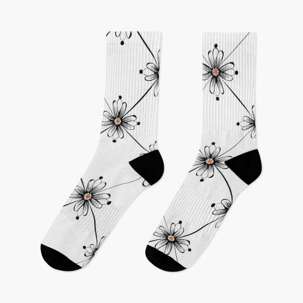 Item preview, Black and White Floral Tile Pattern With Orange Centers designed and sold by brandway.