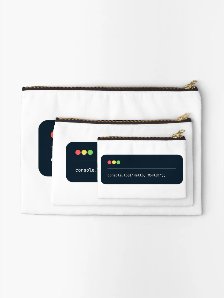 Thumbnail 2 of 4, Zipper Pouch, JavaScript Hello World Sticker designed and sold by magica-design.