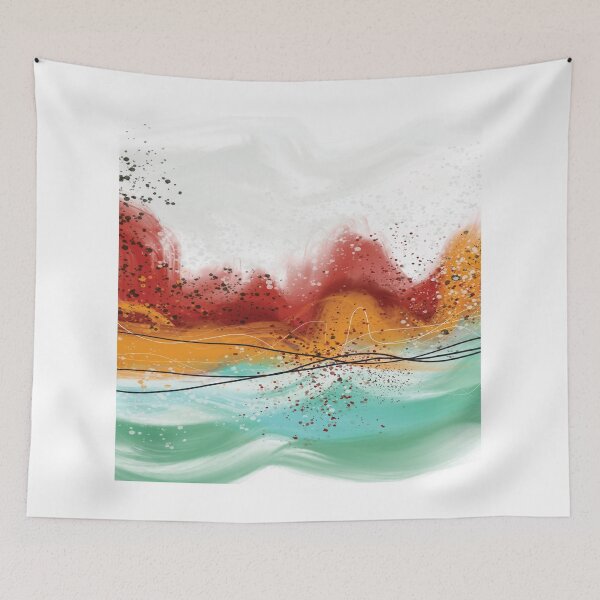 Item preview, Abstract red fiery ocean blue-green waves 2 designed and sold by navitalidesign.