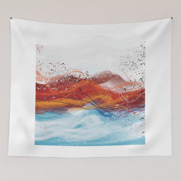 Item preview, Abstract red fiery ocean blue waves 1 designed and sold by navitalidesign.