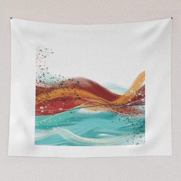 Item preview, Abstract red fiery ocean blue-green waves 3 designed and sold by navitalidesign.