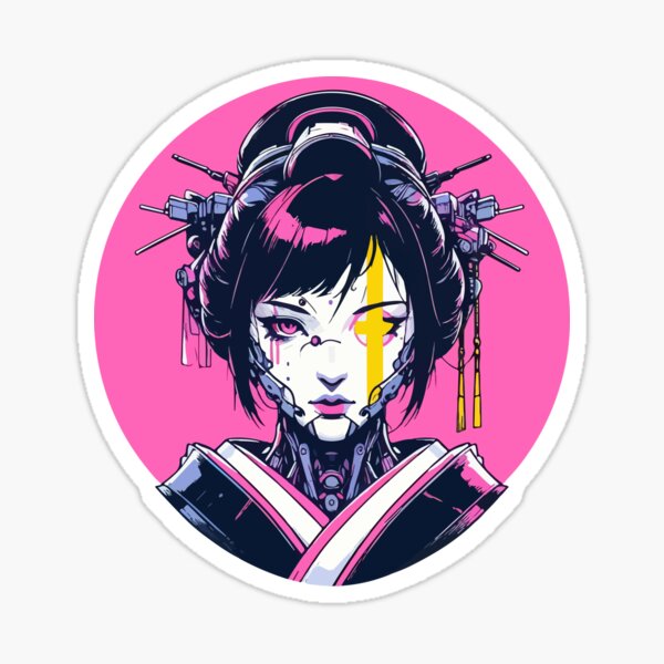 Mecha Cyborg Geisha Vaporwave Cybergoth Neon Sticker