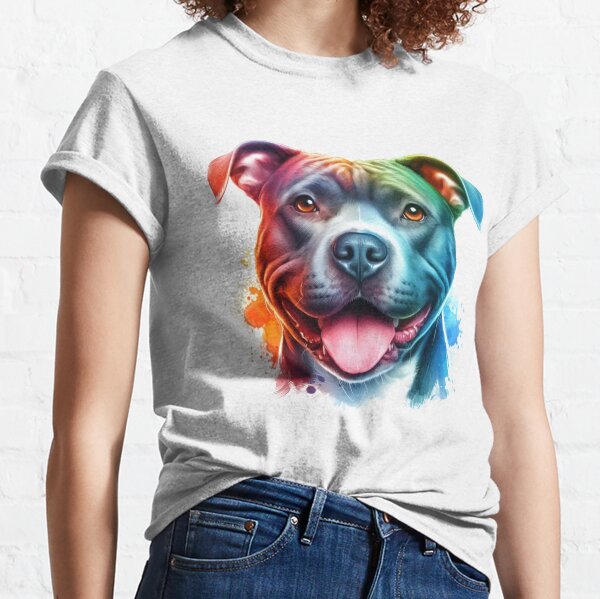Item preview, Happy Blue Staffy Colorful Watercolor Portrait designed and sold by MaedK.