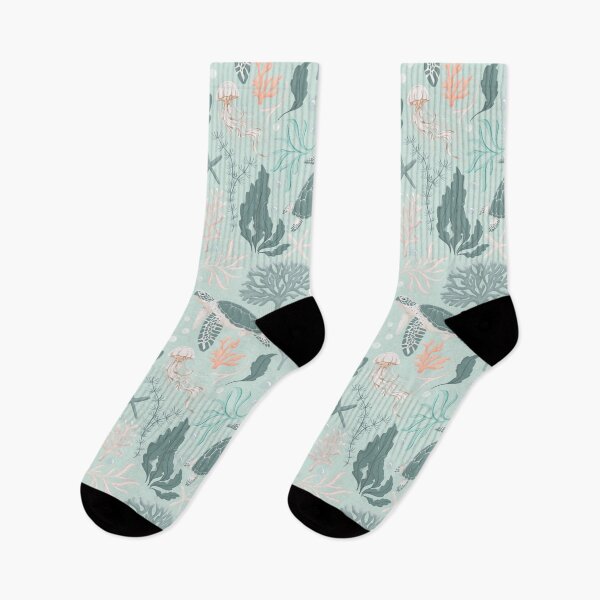 Item preview, Sea turtles in a coral reef - dark green, coral, off white designed and sold by sheena lange.