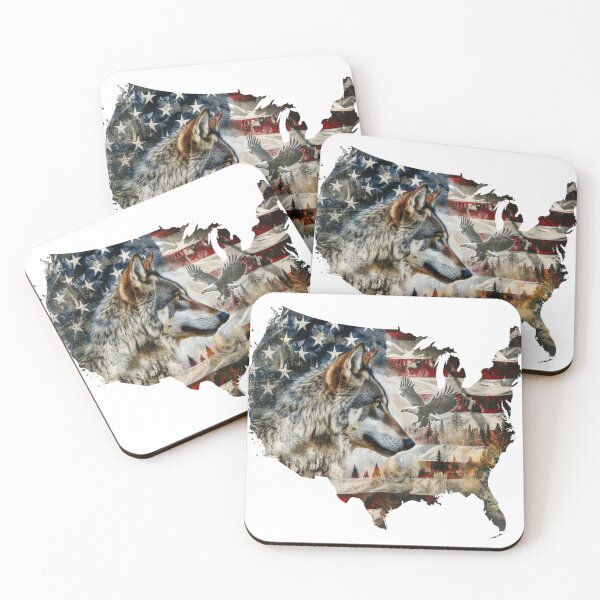 Item preview, American flag with Timber wolf and Bald Eagle  designed and sold by Lewis-mart.