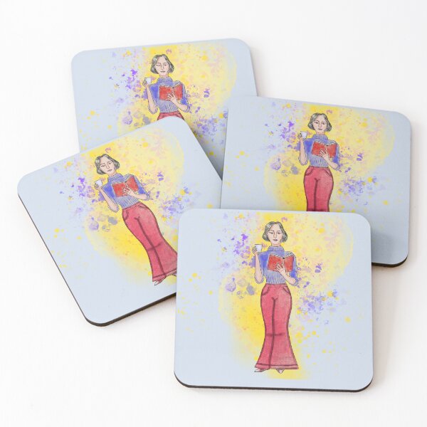 Item preview, Short hair woman reading with abstract background  designed and sold by altairaleon.