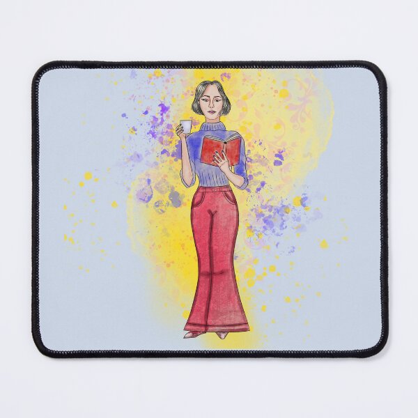Item preview, Short hair woman reading with abstract background  designed and sold by altairaleon.