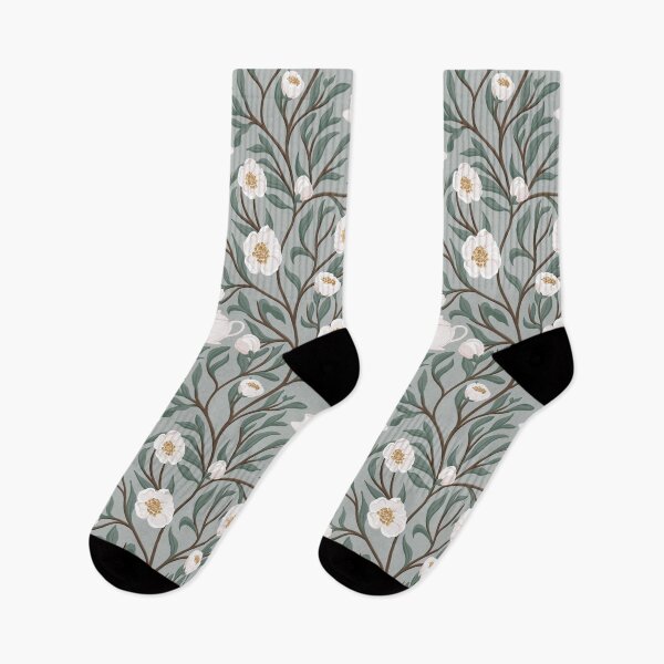 Item preview, Cozy tea time and camellia tea floral plant - sage green, white, yellow designed and sold by sheena lange.