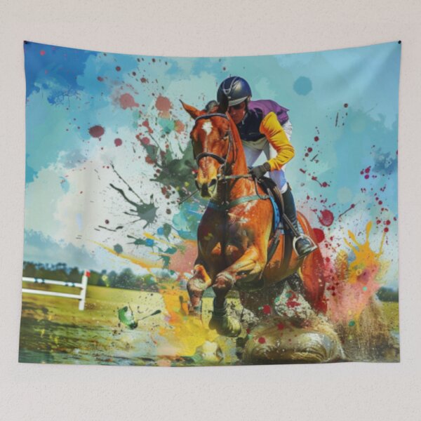 Item preview, Horse and rider splashes colour cross country routine Active Outdoors Inspired Art designed and sold by CDC40.