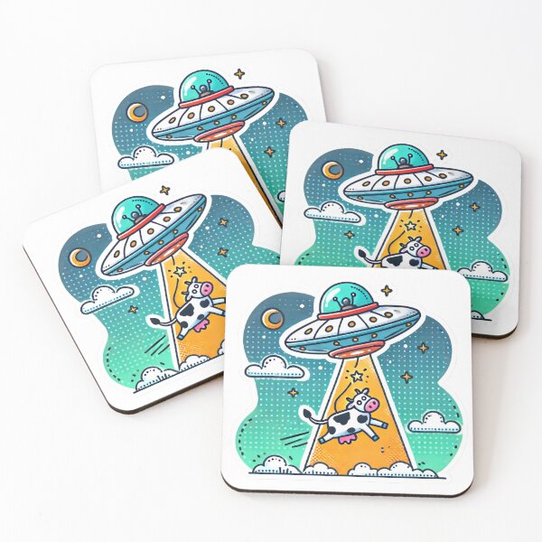 Item preview, Funny UFO Cow Abduction Cartoon - Alien Spaceship Sticker designed and sold by Greemo03.