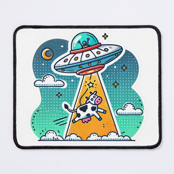 Item preview, Funny UFO Cow Abduction Cartoon - Alien Spaceship Sticker designed and sold by Greemo03.