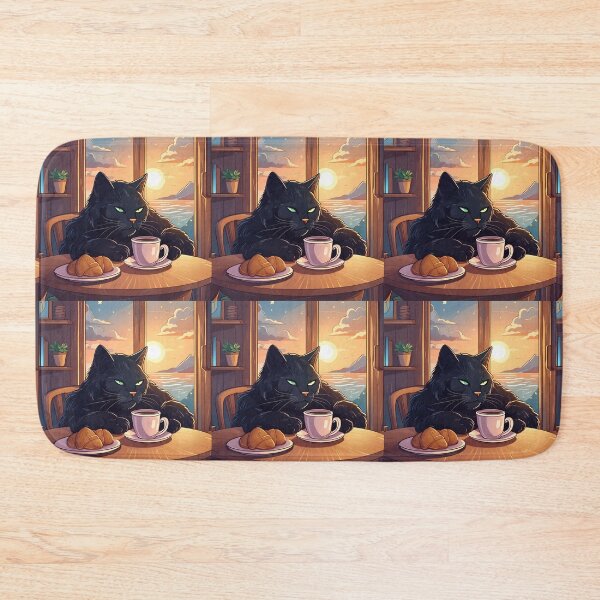 Item preview, Cozy Black Cat Drinking Coffee  designed and sold by CatStickershere.