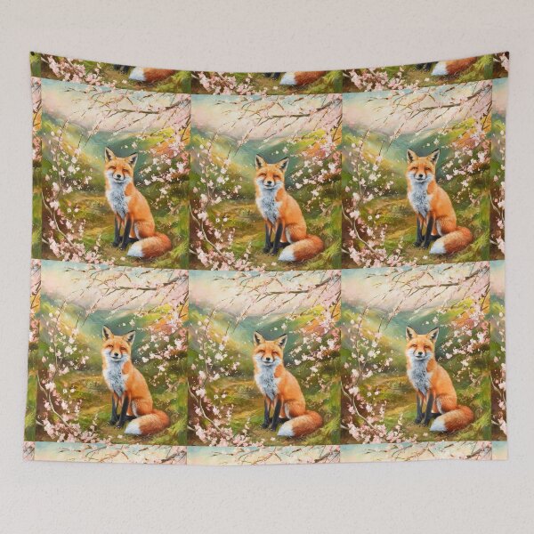 Artikelvorschau, Fuchs-Porträt. Kirschblüte, Blumenfuchs, Vintage-Fuchs, Fuchs-Malerei, Paul Cezanne-Stil entworfen und verkauft von FoxVibes.