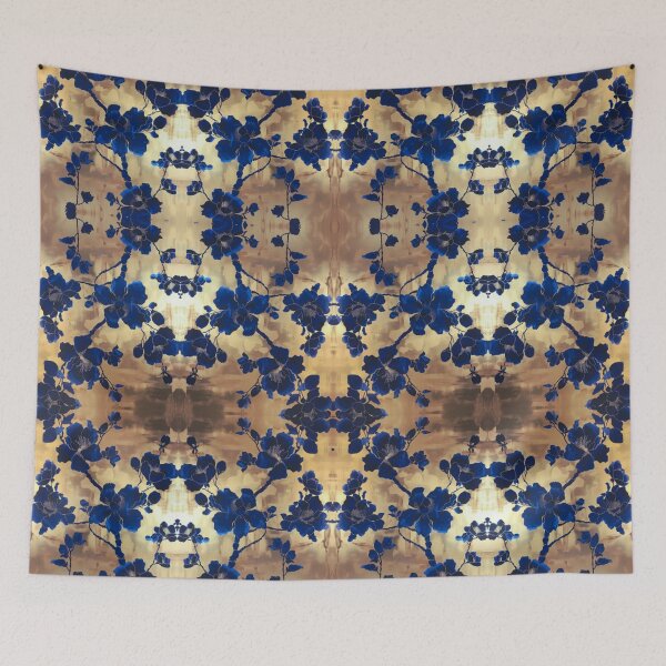 Item preview, Blue flower on Gold "Style B" designed and sold by DesignVistaHub.