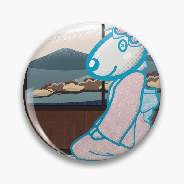 Item preview, Cute dog wearing a Kimono enjoy japanese tea and treat with bonsai and mountain background.  designed and sold by tennstudio.