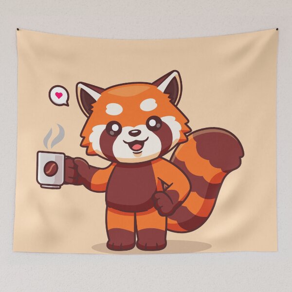 Item preview, Cute Red Panda Drinking Coffee: Adorable Cartoon Vector Icon" designed and sold by hjian8219.