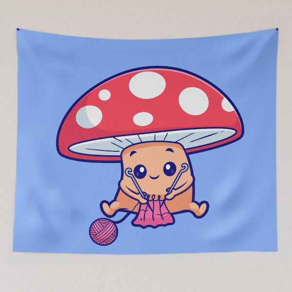 Item preview, Cute Mushroom Knitting Fabric: Adorable Cartoon Vector Icon designed and sold by hjian8219.