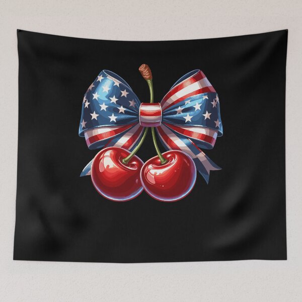Item preview, 4th of July Celebration Cherries with Bows Patriotic American designed and sold by Dressed For  Duty.