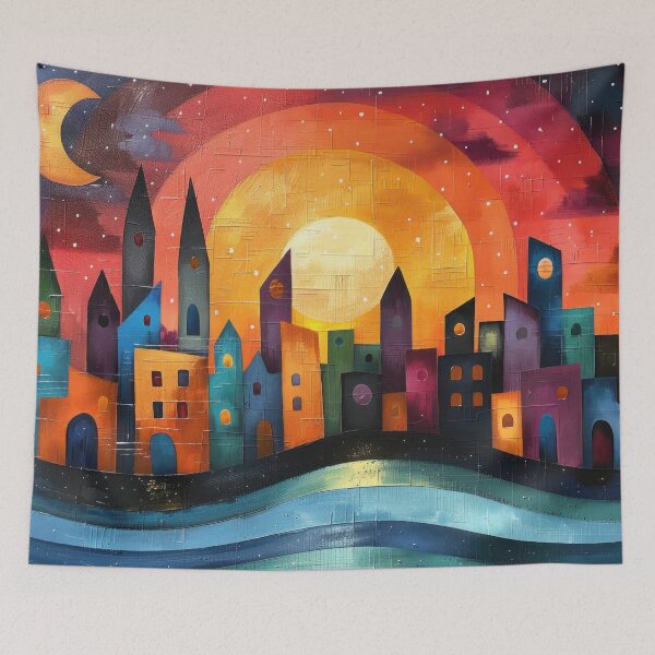 Item preview, Colorful Whimsical Cityscape designed and sold by NeoNebulaArt.