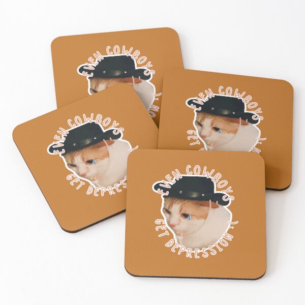 Item preview, Even Cowboys Get Depression :( Cat Sticker designed and sold by M0useketeer.